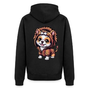 Kawaii Hund im Löwen Outfit - Unisex Premium Bio Zip Hoodie - Schwarz - Hinten - Nico (187cm)
