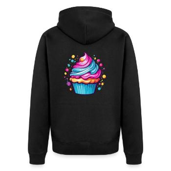 Bunter Cupcake - Unisex Premium Bio Zip Hoodie - Schwarz - Hinten - Nico (187cm)