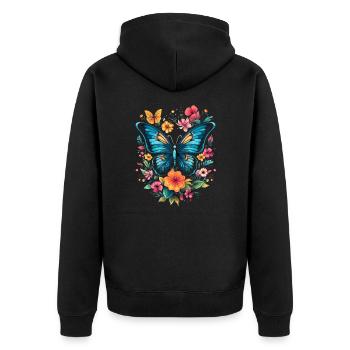 Schmetterling mit Blumen - Unisex Premium Bio Zip Hoodie - Schwarz - Hinten - Nico (187cm)