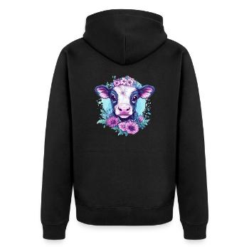 Blumige Kuh - Unisex Premium Bio Zip Hoodie - Schwarz - Hinten - Nico (187cm)