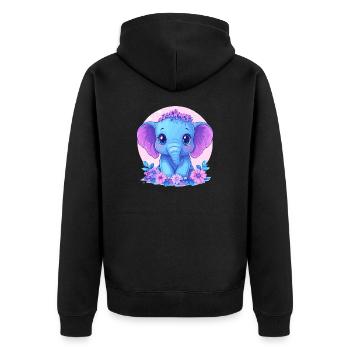 Blauer Baby Elefant Mit Blumen - Unisex Premium Bio Zip Hoodie - Schwarz - Hinten - Nico (187cm)