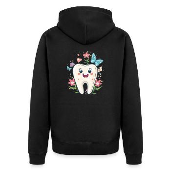 Happy Tooth with Flowers - Unisex Premium Organic Zip Hoodie - black - Back - Nico (187cm)
