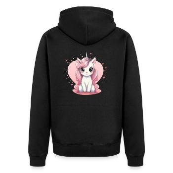 Niedliches Einhorn mit Herz - Unisex Premium Bio Zip Hoodie - Schwarz - Hinten - Nico (187cm)