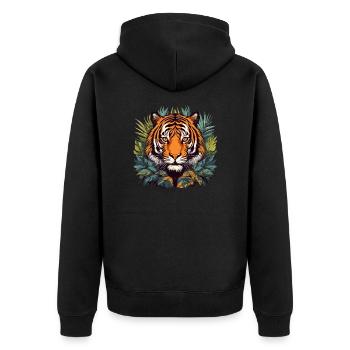 Tiger im Dschungel - Unisex Premium Bio Zip Hoodie - Schwarz - Hinten - Nico (187cm)
