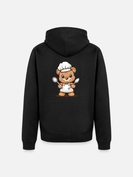 Cooking bear with spoons - Unisex Premium Organic Zip Hoodie - black
