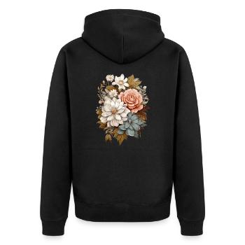 Zarte Blumen in Pastell - Unisex Premium Bio Zip Hoodie - Schwarz - Hinten - Nico (187cm)