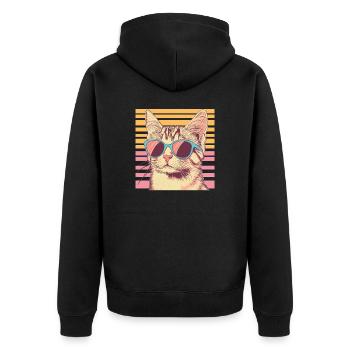 Chat rétro avec lunettes de soleil - Veste à capuche bio Premium Unisexe - noir - Dos - Nico (187cm)