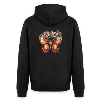 Tropischer Schmetterling mit Blumen - Unisex Premium Bio Zip Hoodie - Schwarz - Hinten - Nico (187cm)