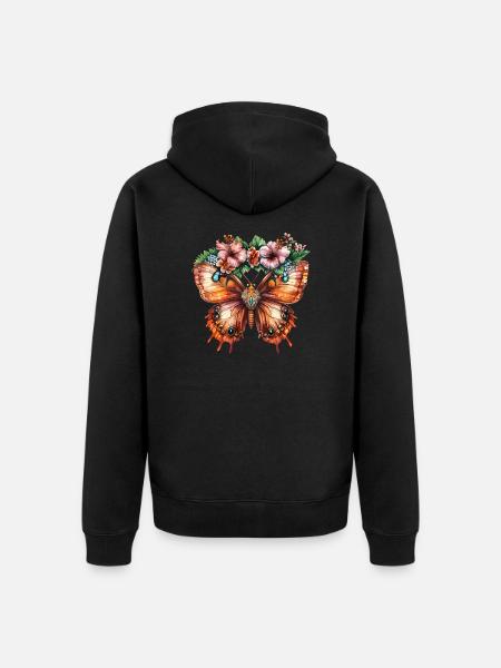 Tropischer Schmetterling mit Blumen - Unisex Premium Bio Zip Hoodie - Schwarz