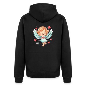 Ange heureux avec des cœurs - Veste à capuche bio Premium Unisexe - noir - Dos - Nico (187cm)