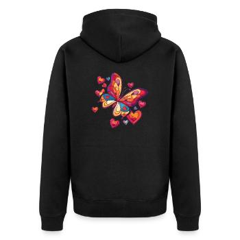 Bunter Schmetterling mit Herzen - Unisex Premium Bio Zip Hoodie - Schwarz - Hinten - Nico (187cm)