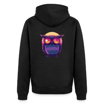 Eule mit Sonnenbrillenblick - Unisex Premium Bio Zip Hoodie - Schwarz - Hinten - Nico (187cm)