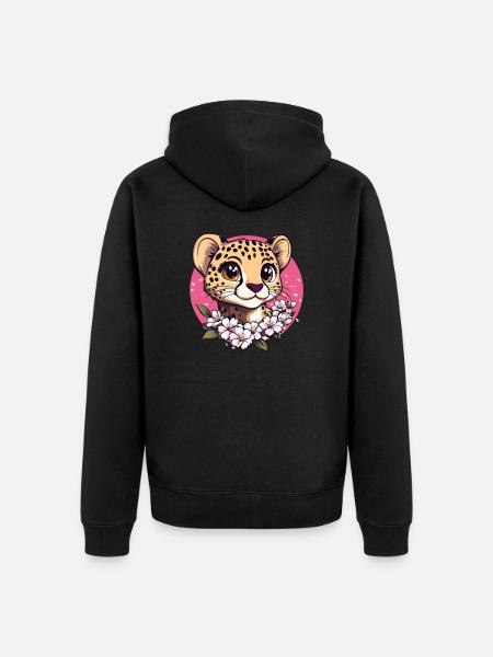 Gepard mit Kirschblüten - Unisex Premium Bio Zip Hoodie - Schwarz