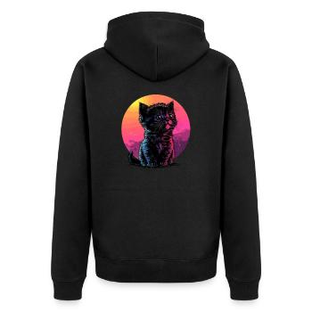 Chat coloré au coucher du soleil - Veste à capuche bio Premium Unisexe - noir - Dos - Nico (187cm)