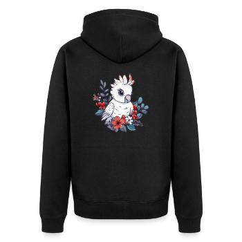 Kakadu Vogel mit Blumenkranz - Unisex Premium Bio Zip Hoodie - Schwarz - Hinten - Nico (187cm)