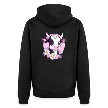 Illustration de vache fleurie - Veste à capuche bio Premium Unisexe - noir - Dos - Nico (187cm)