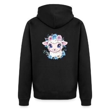 Blumiges Schaf Cartoon - Unisex Premium Bio Zip Hoodie - Schwarz - Hinten - Nico (187cm)
