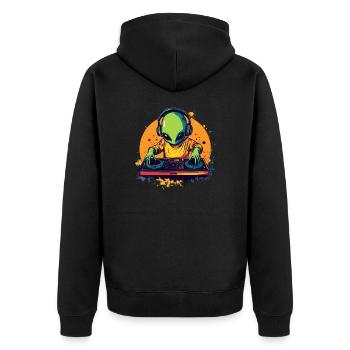 DJ Alien at the mixing desk - Unisex Premium Organic Zip Hoodie - black - Back - Nico (187cm)