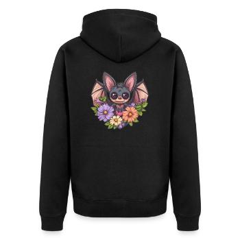 Fledermaus mit Herz und Blumen - Unisex Premium Bio Zip Hoodie - Schwarz - Hinten - Nico (187cm)