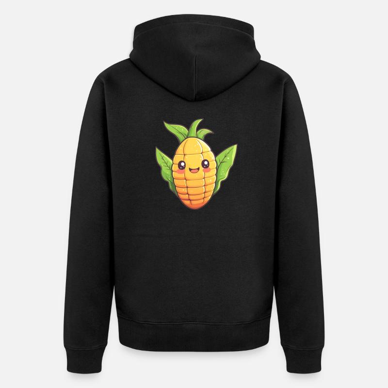 Fröhlicher Mais Comic-Stil - Unisex Premium Bio Zip Hoodie - Schwarz