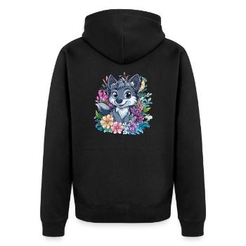 Blumenwolf Cartoon-Stil - Unisex Premium Bio Zip Hoodie - Schwarz - Hinten - Nico (187cm)