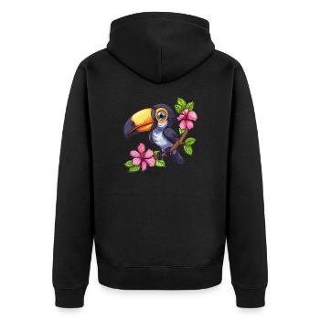 Toucan aux fleurs d’hibiscus - Veste à capuche bio Premium Unisexe - noir - Dos - Nico (187cm)