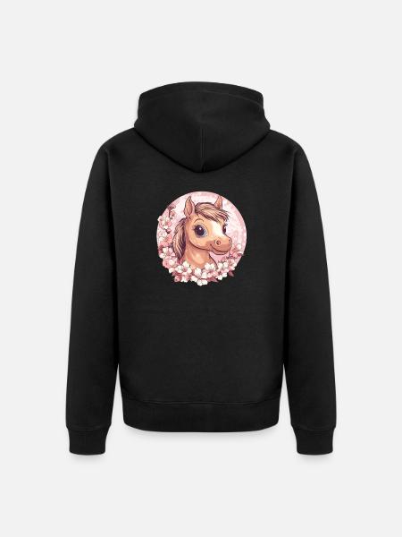 Cheerful Pony with Flowers - Unisex Premium Organic Zip Hoodie - black