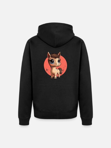 Cute Pony Cartoon - Unisex Premium Organic Zip Hoodie - black