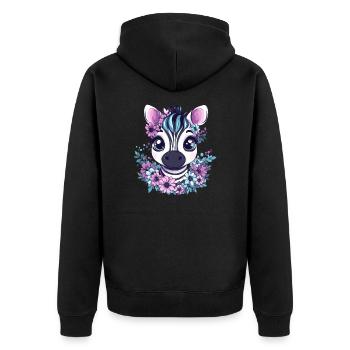 Zebra face with flowers - Unisex Premium Organic Zip Hoodie - black - Back - Nico (187cm)