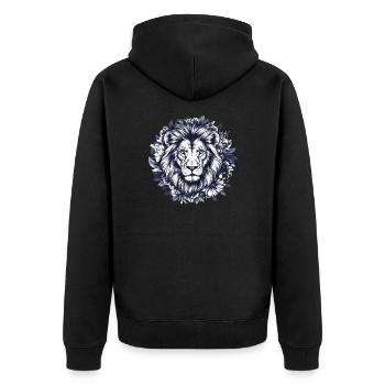 Majestätischer Löwe in Blüten - Unisex Premium Bio Zip Hoodie - Schwarz - Hinten - Nico (187cm)