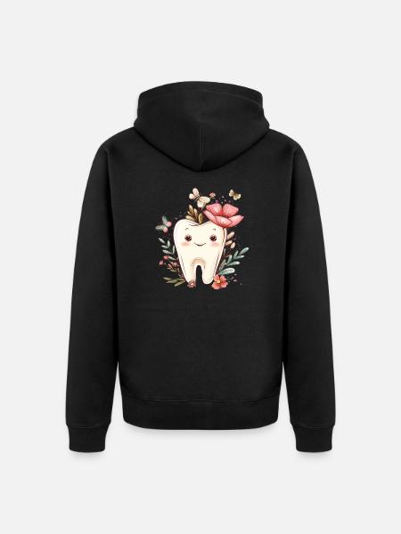 Blossom tooth with butterflies - Unisex Premium Organic Zip Hoodie - black