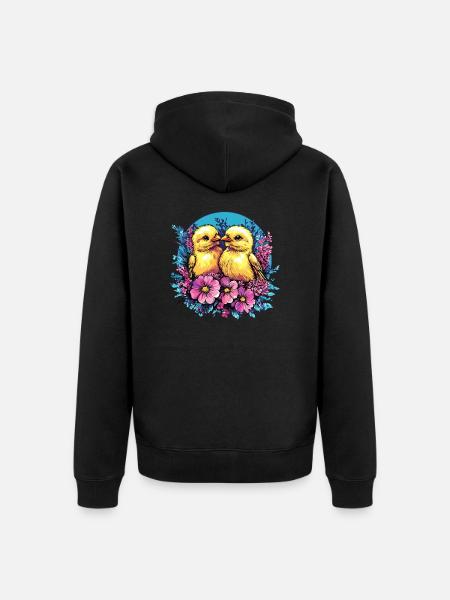 Two chicks in flowers - Unisex Premium Organic Zip Hoodie - black