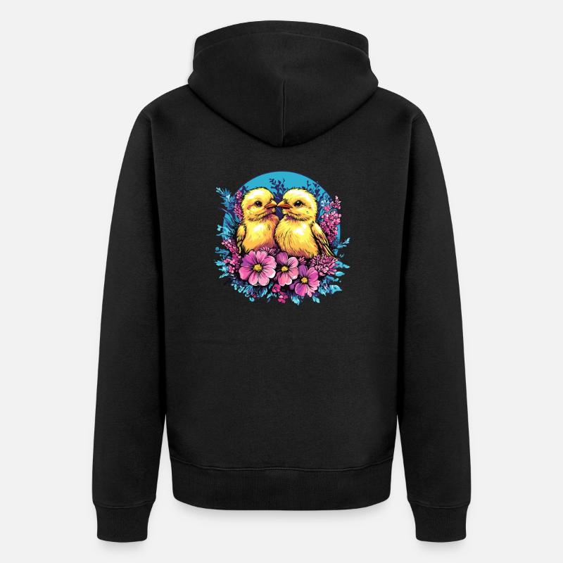 Deux poussins en fleurs - Veste à capuche bio Premium Unisexe - noir