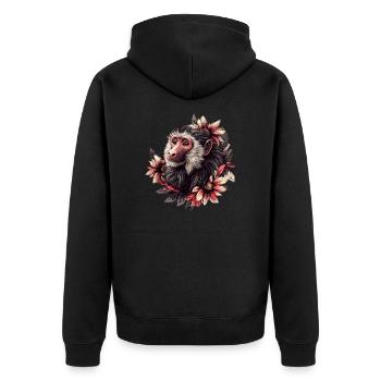Baboon with flower frame - Unisex Premium Organic Zip Hoodie - black - Back - Nico (187cm)