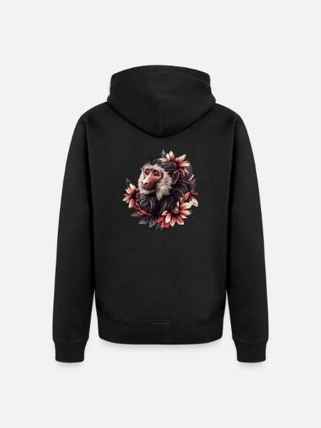 Baboon with flower frame - Unisex Premium Organic Zip Hoodie - black