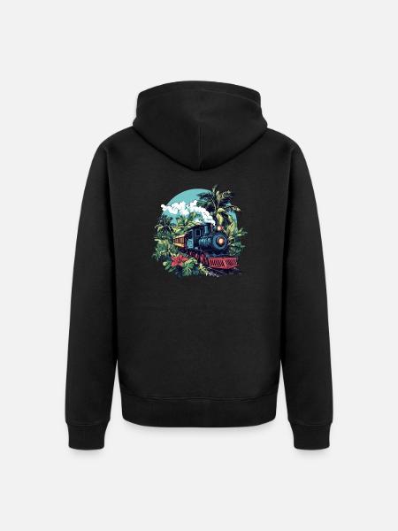 Dampflok durch Palmen - Unisex Premium Bio Zip Hoodie - Schwarz