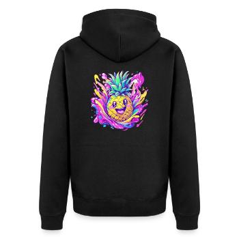 Fröhliche Ananas Explosion - Unisex Premium Bio Zip Hoodie - Schwarz - Hinten - Nico (187cm)