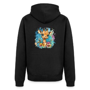 Girafe joyeuse avec des fleurs - Veste à capuche bio Premium Unisexe - noir - Dos - Nico (187cm)