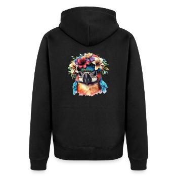Papagei mit Blütenkranz - Unisex Premium Bio Zip Hoodie - Schwarz - Hinten - Nico (187cm)