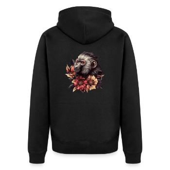 Nachdenklicher Affe mit Blumen - Unisex Premium Bio Zip Hoodie - Schwarz - Hinten - Nico (187cm)