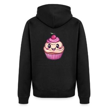 Süßer Cupcake mit Kirsche - Unisex Premium Bio Zip Hoodie - Schwarz - Hinten - Nico (187cm)