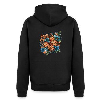Schmetterling mit Blumen - Unisex Premium Bio Zip Hoodie - Schwarz - Hinten - Nico (187cm)