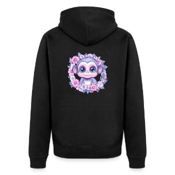 Süßes Affenbaby im Blumenkranz - Unisex Premium Bio Zip Hoodie - Schwarz - Hinten - Nico (187cm)