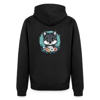 Cute wolf with flowers - Unisex Premium Organic Zip Hoodie - black - Back - Nico (187cm)