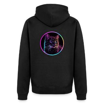 Neon Katze im Kreis - Unisex Premium Bio Zip Hoodie - Schwarz - Hinten - Nico (187cm)