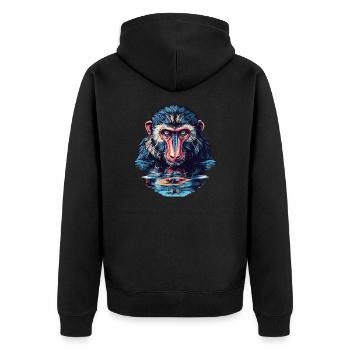 Mandrill im Wasserblick - Unisex Premium Bio Zip Hoodie - Schwarz - Hinten - Nico (187cm)