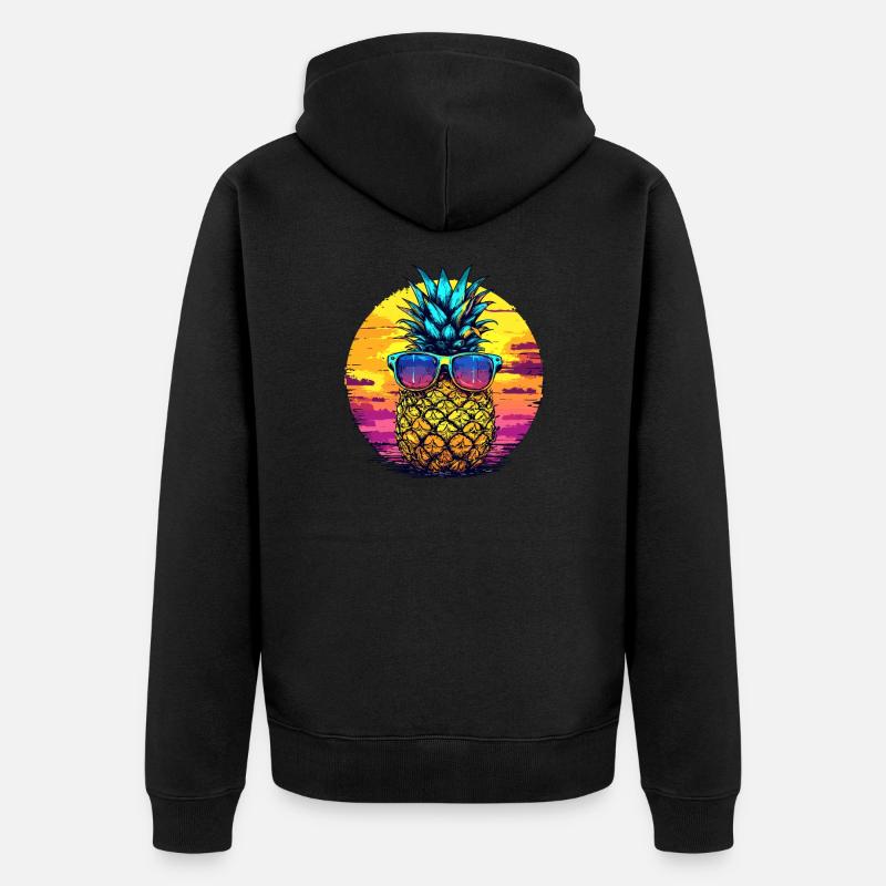 Sonnen Ananas mit Brille - Unisex Premium Bio Zip Hoodie - Schwarz