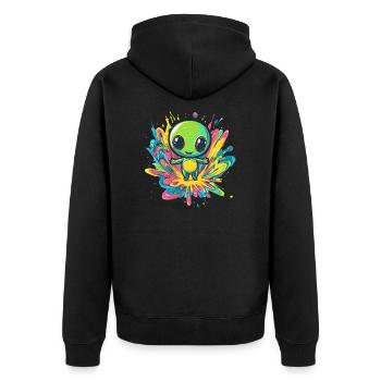 Bunter Alien auf Farbspritzer - Unisex Premium Bio Zip Hoodie - Schwarz - Hinten - Nico (187cm)