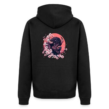 Bison en fleurs de cerisier - Veste à capuche bio Premium Unisexe - noir - Dos - Nico (187cm)