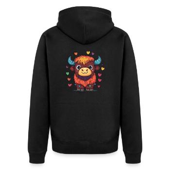 Colorful Yak with Hearts - Unisex Premium Organic Zip Hoodie - black - Back - Nico (187cm)